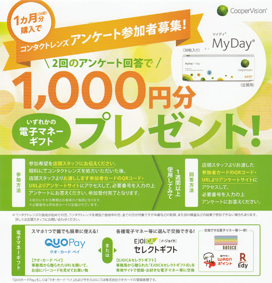 1000円プレゼント　マイデイ　アンケート　新発売